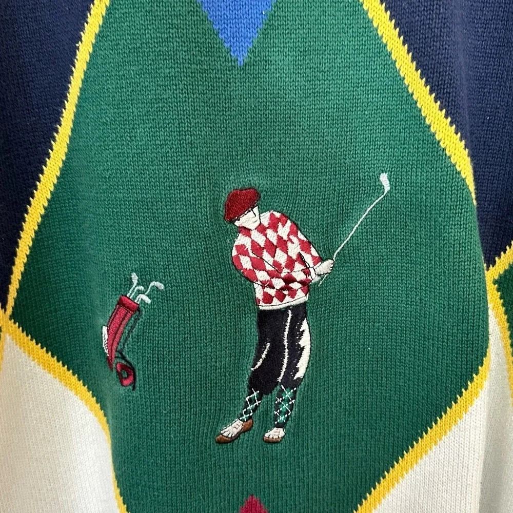 Izod Golf Sweater Embroidered Mens Large Graphic Pullover 100%‎ Cotton Vintage